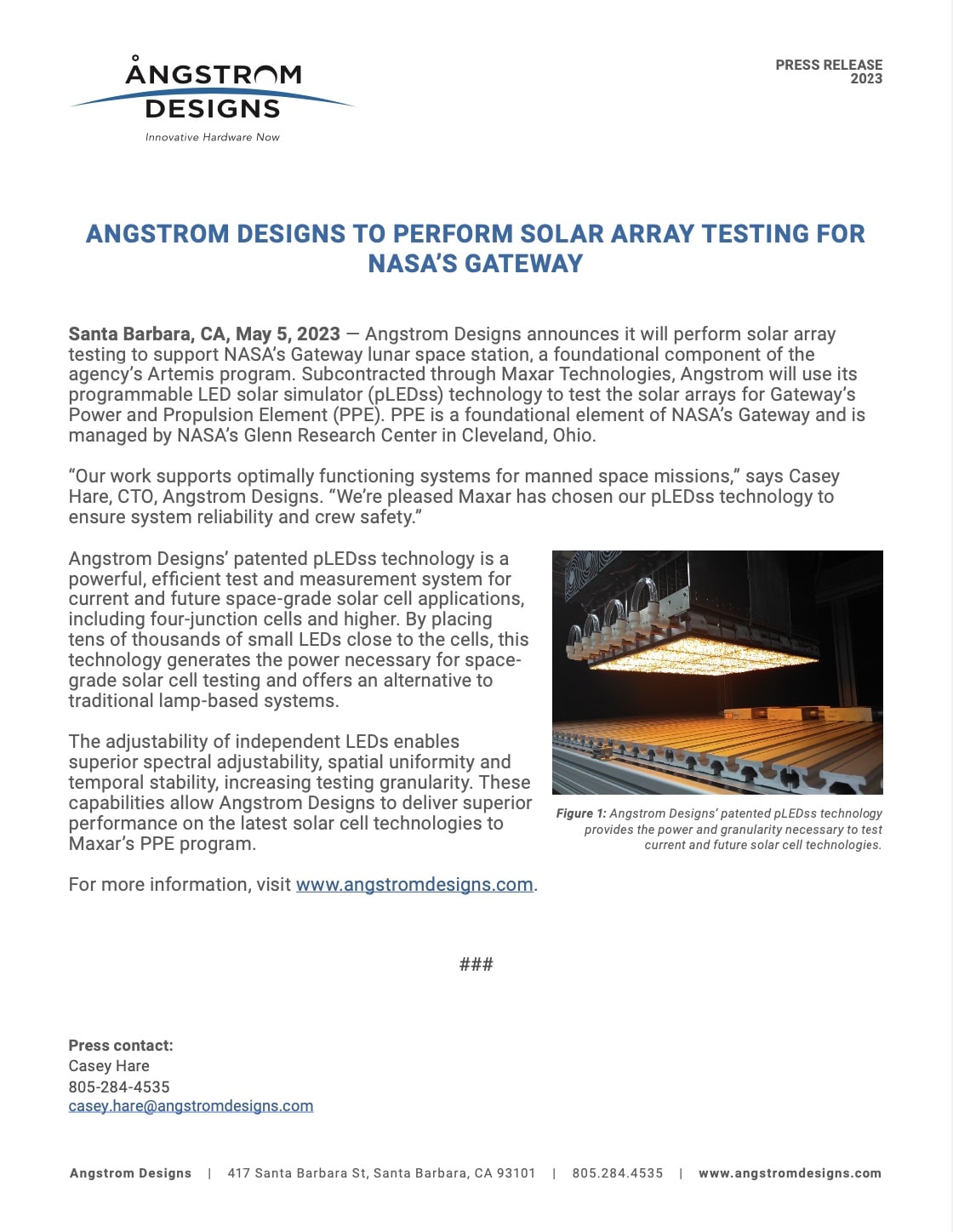 Angstrom Designs to Perform Solar Array Testing for NASA's Gateway